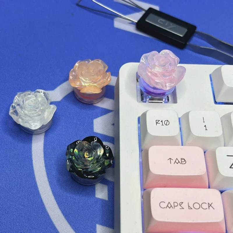 Transparent Round Bottom Rose Key Cap Ice Transparent Glow Flower Esc Cross Axis Mechanical Keyboard Key Cap