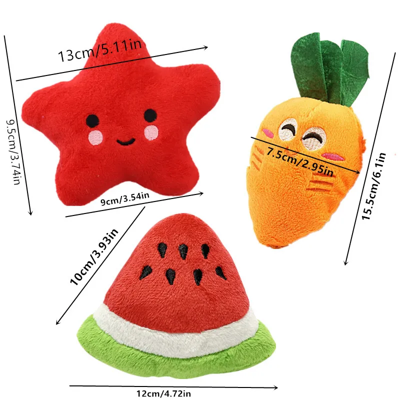 3pcs Pet Teething Toys Puppy Chew Toys Puppy Teething Toys Stuffed Plush Puppy Dog Toys Squeaky Fruits And Vegetables Design Toy