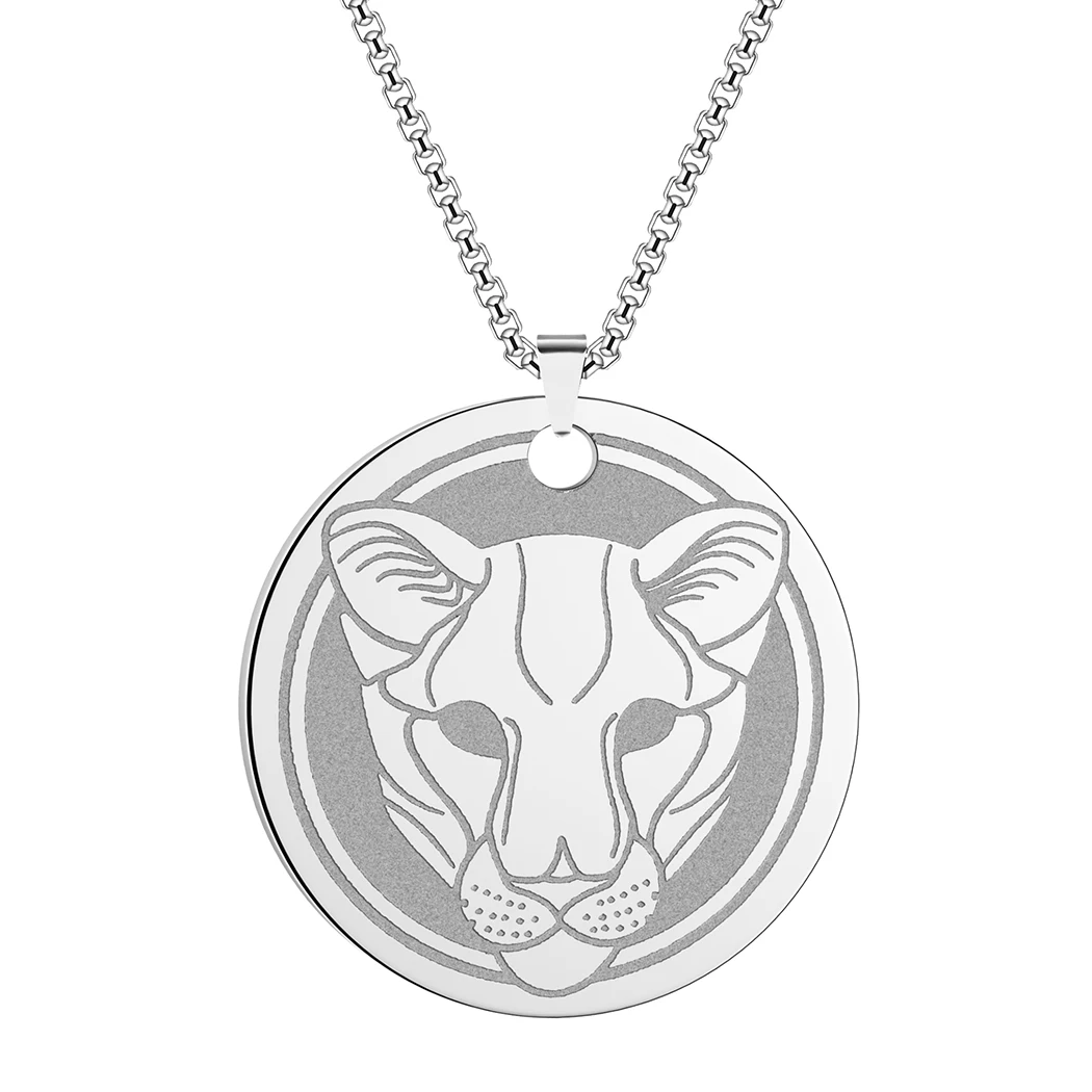 Kinitial Personalized Lioness Head Stainless Steel Pendant Necklace For Men Women Charm African Lion Animal Jewelry Party Gift