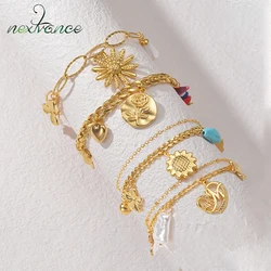 Nextvance 6 Styles Bohemian Stacking Bracelets Gold Color Stainless Steel Wrist Chain Heart Flower Charms For Women Jewelry Gift