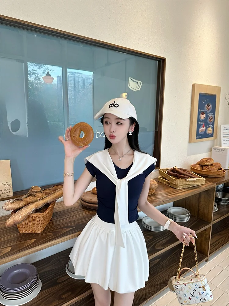 

LADIES FIRST Pure Color High Waist Puffy orts Skirt Summer Sweet Girl Flower Bud Skirt Cotton Casual A-Line f-length