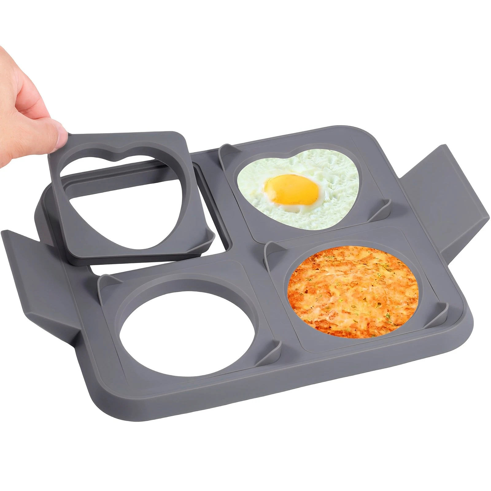 Griddle Egg Ring Tray Silicone Egg Cooking Ring Detachable Pancake Mold with 2 Round Molds and 3 Heart Molds Temperature