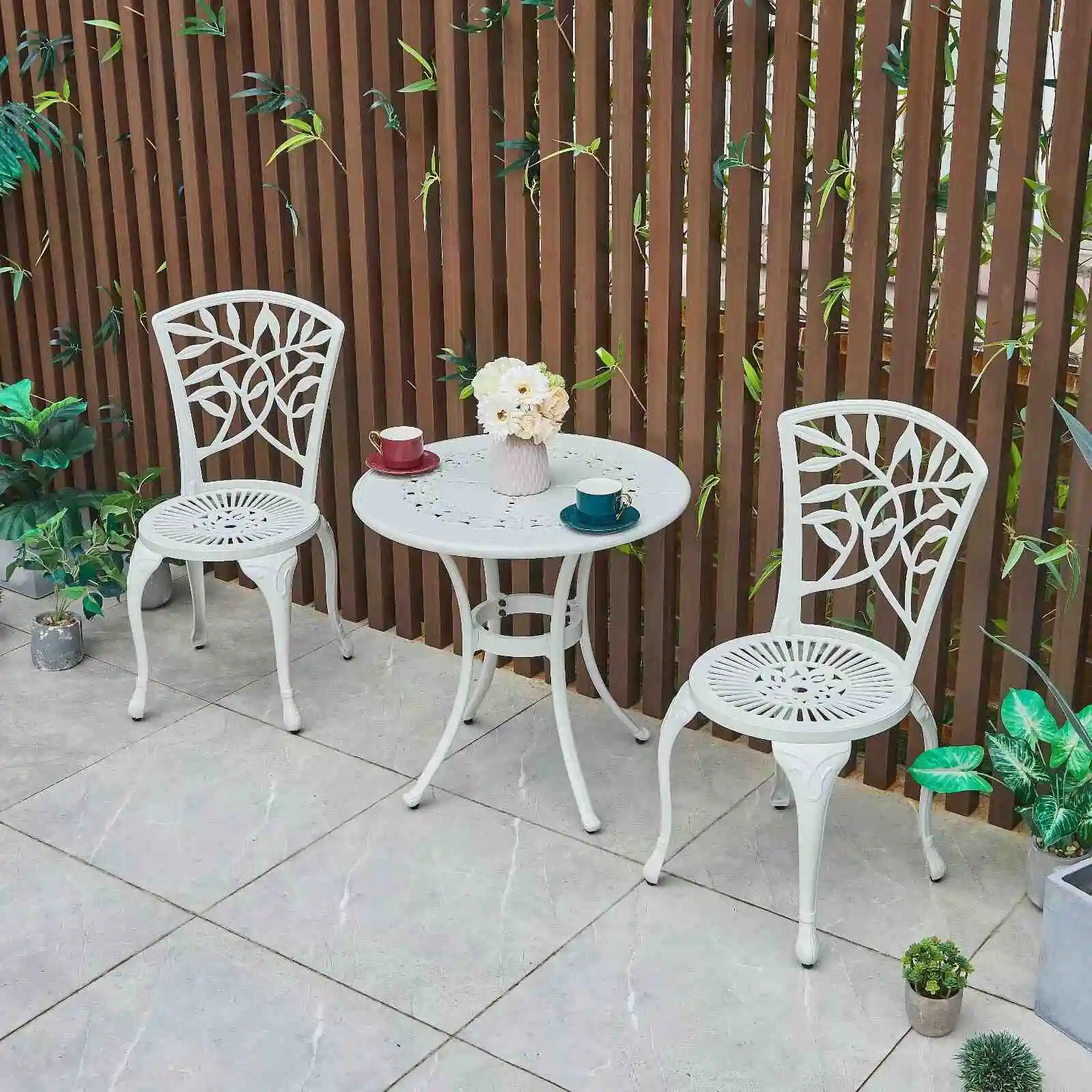 Комбинация стола и стула из полностью литого алюминия для отдыха на открытом воздухе, двор, кафе на открытом воздухе, балкон, сад, набор из трех предметов