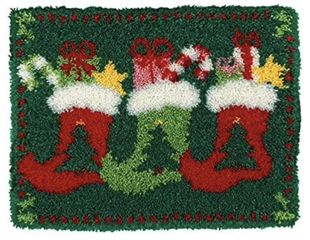 DIY Christmas Latch Hook Kits Christmas Stockings&Tree Shaggy Rug Pattern Printed Crochet Needlework Crafts for Kids Adults