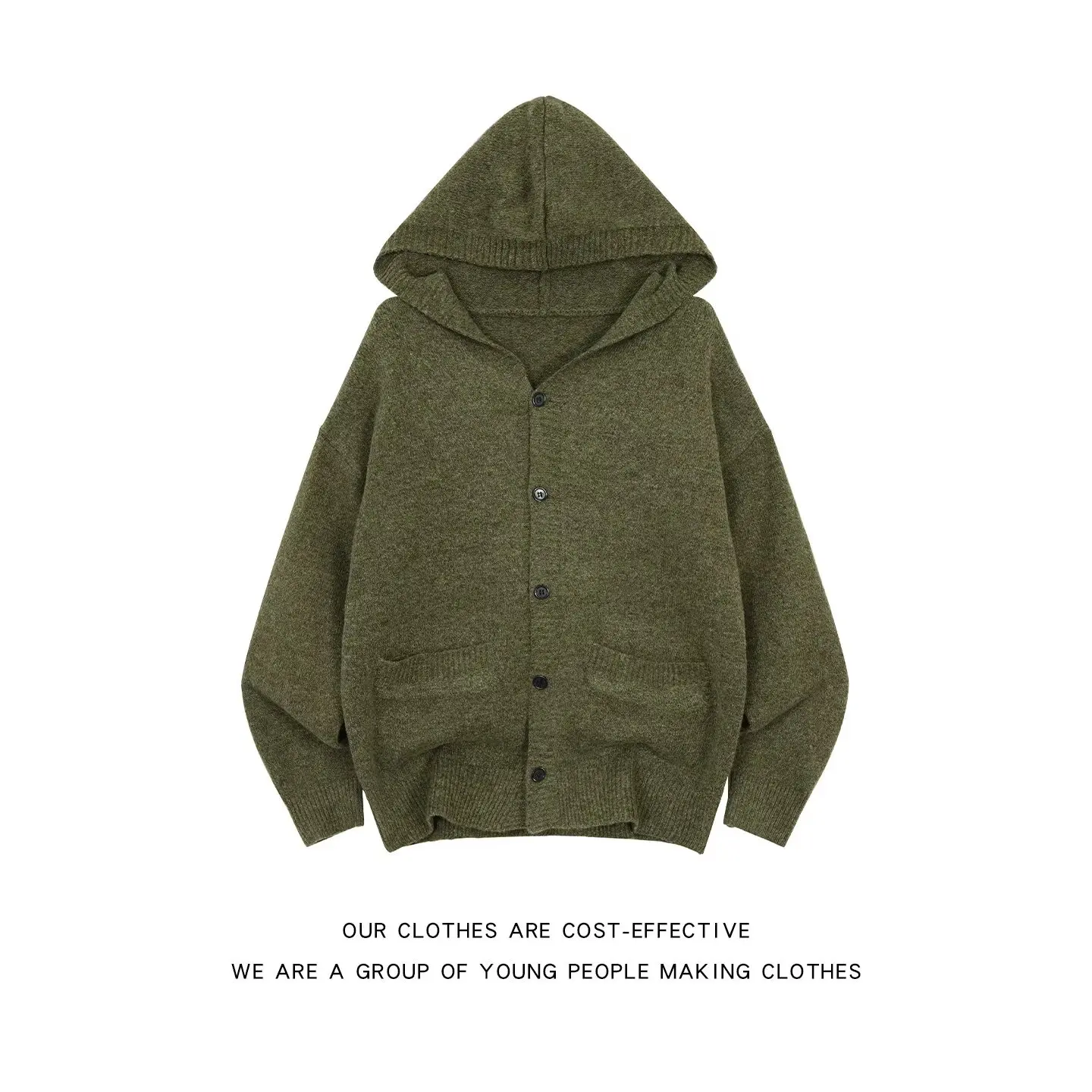 

Laid-ba Hooded Open Cardigan Sweater Men's Spring Autumn Loose High-end Knitted Pure Color Versatile Casual Outerwear for C...