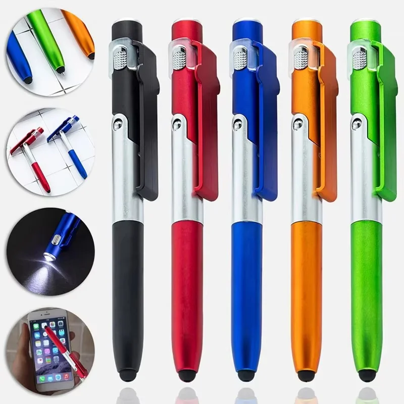 Bolígrafos multifunción plegables 4 en 1, bolígrafo con punta de bola para papelería escolar, soporte para teléfono, bolígrafo con luz LED, bolígrafo para escribir