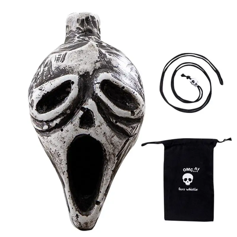 Death Whistle Screaming Whistle Instrument Skull Retro Aztec Death Halloween props Loudest Whistle with Human Sounding Screams