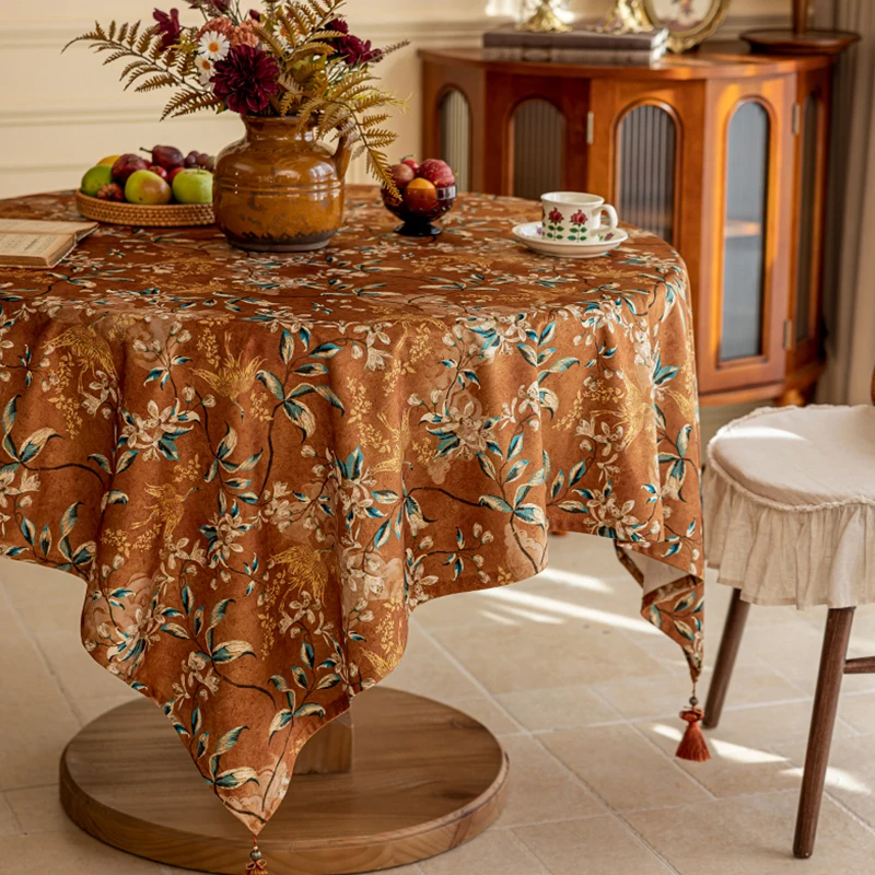 Retro Printed Table Cloth Dining Room Coffee Table Cloth Luxury Home Wedding Decoration Table Cover Tassels Square Table Cover