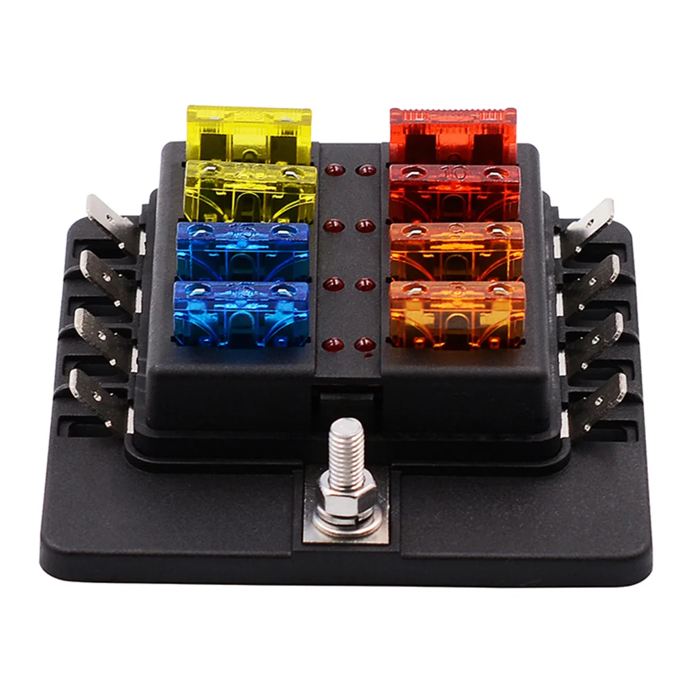 

12-30V Car Rv Fuse Box Base 1 Input 8 Output Pbt Terminal Block LED Indicator for Positive Pole Fuse Car Audio Wiring