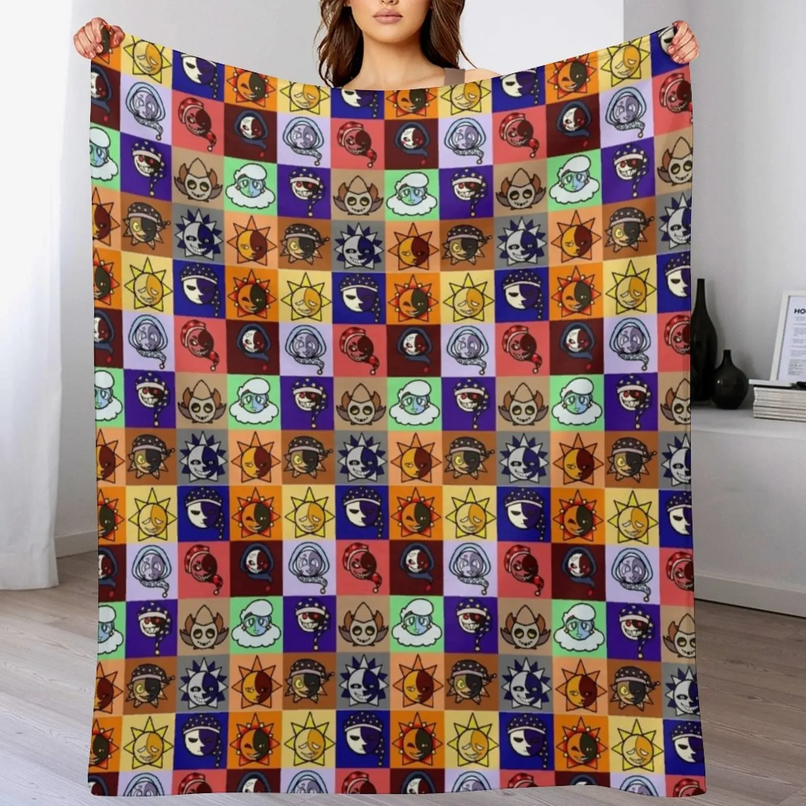

Sun and Moon Show Gang Throw Blanket Cute Plaid Comforter Cute manga Blankets