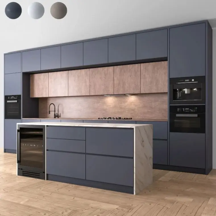 Home Smart Luxury Modular Kitchen Cabinet Furniture Modern Integrated Kitchen Cabinet with Island Sink and Drawer Basket