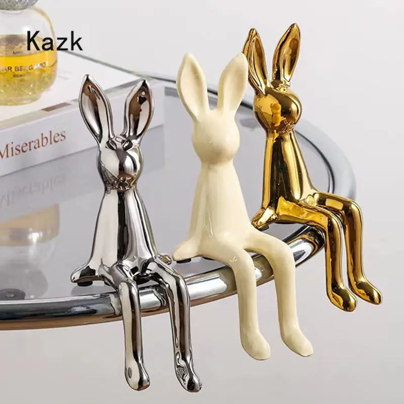 

Light Luxury Long Eared Rabbit Ceramic Sculpture Accessories Modern Decor Home Desktop Animal Crafts Living Room Decoration