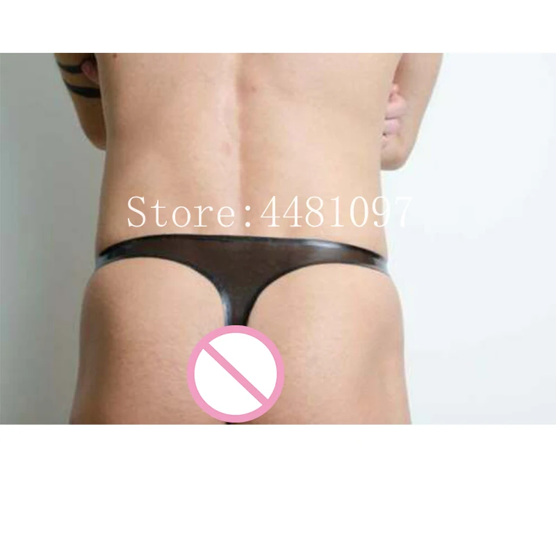 

Sexy Latex Boxer Black with Transparnt Black Rubber Thong Panties Tigh Shorts Fetish Men Underwear Custom Made