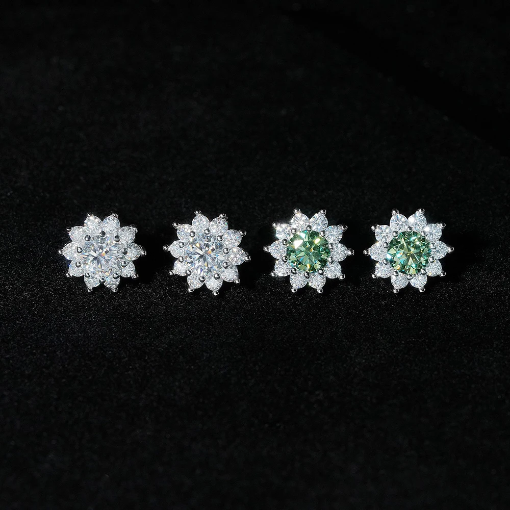 Flower Moissanite Green Diamond Earrings For Women Ear Studs Men High-End Jewelry Pass Tester Free Shipping