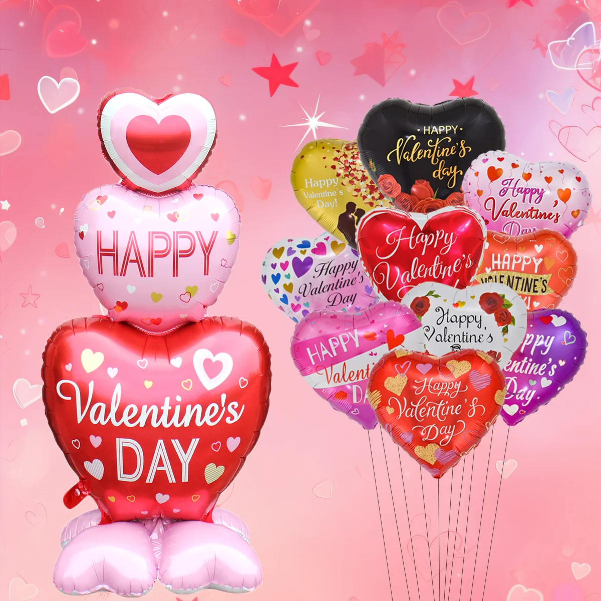 7 Teile/satz Glücklich Valentinstag Stehen Herz zu Herz Form Folien Ballons 18 zoll Vlentine Ballon Valentinstag Dekoration geschenke