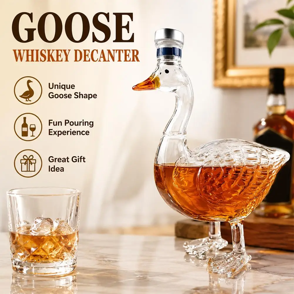 1pc 3D Goose Shaped Glass Liquor Bottle Creative Grey Goose Vodka Decanter for Home Bar Gifts Frosted Texture Liquor Decanter