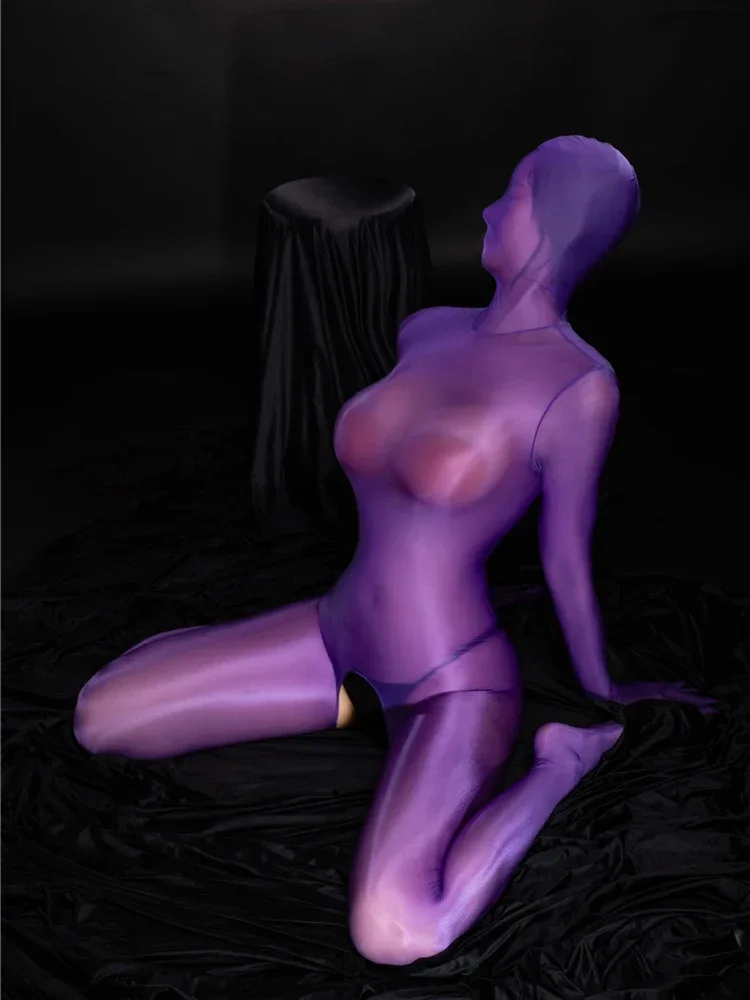 Косплэй купальник горничной масляные блестящие сексуальные комбинезоны женские с полным покрытием формирующее боди прозрачные эластичные колготки