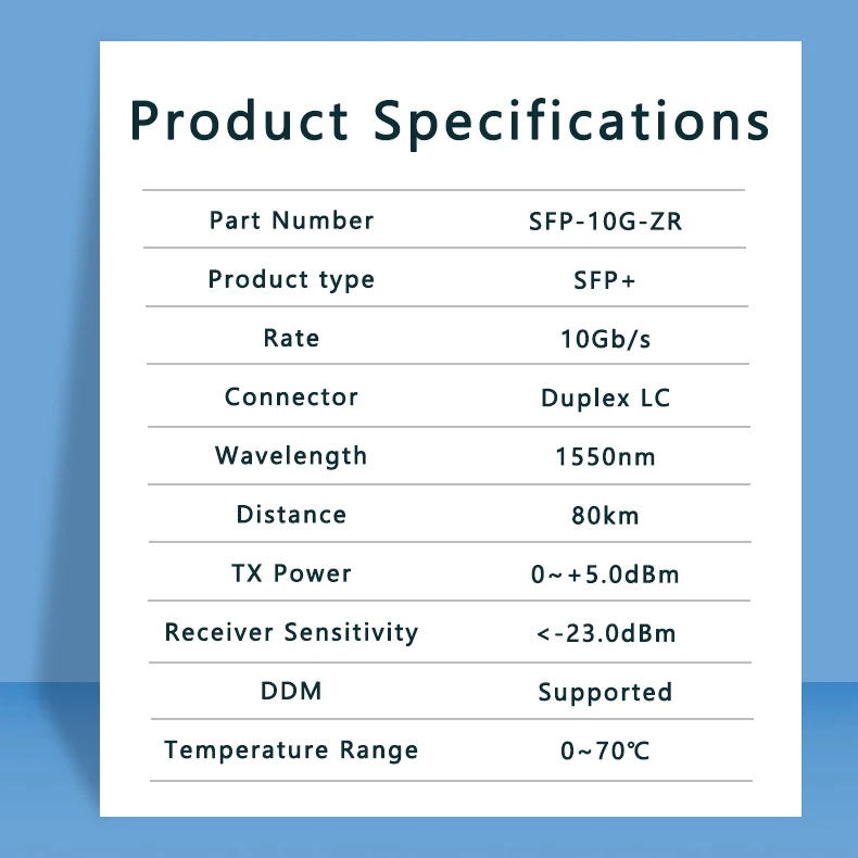 ZR 10G SFP+ 80 km 1550 nm SMF Singlemode-Doppelfaser-LC-optisches Modul DDM kompatibel mit Cisco Mellanox JUNIPER-Schalter