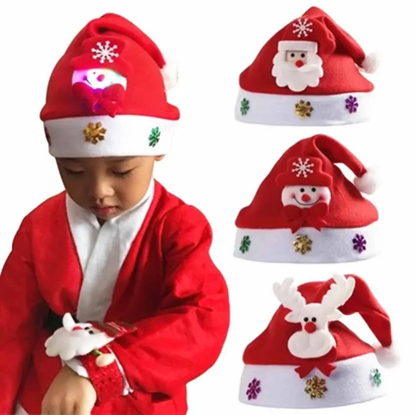 Christmas Ornaments Decoration Christmas Hats Santa Hats Adult Children Boys Girls Light Hats Cap For Christmas Party Props