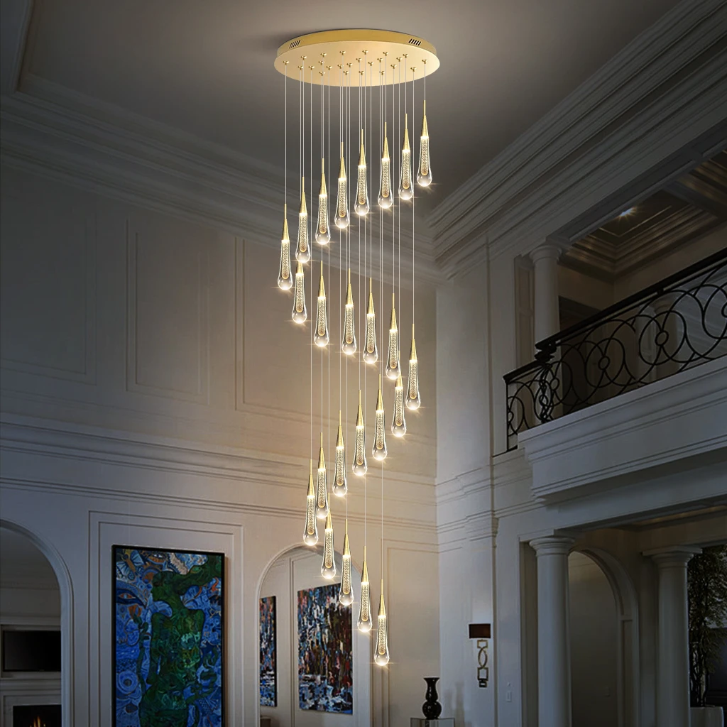 Modern Home Decor Crystal Chandelier Luxury Compound Stair Restaurant Bar Living Room Pendant Light Hotel Hall Art Light Fixture