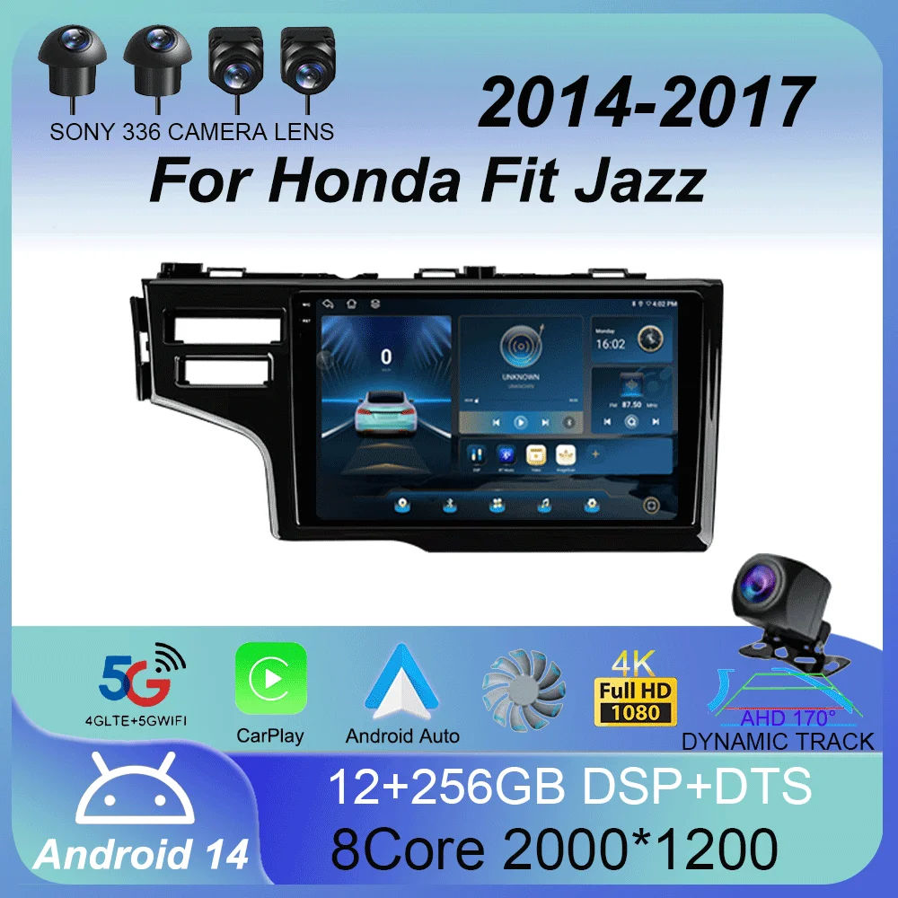 

Автомобильный радиоприемник Android 14 Carplay для Honda Jazz 3 2015-2020 Fit 3 GP GK 2013-2020 RHD Мультимедийный видеоплеер Стерео GPS Головное устройство