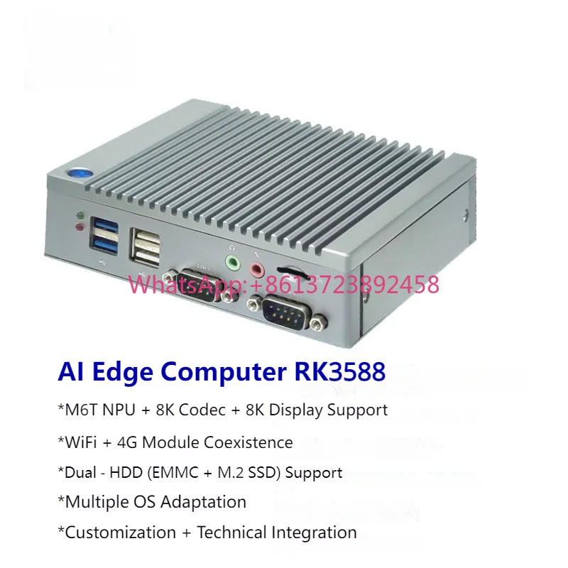 High-Speed AI Edge Box 8-Core ARM 8-Channel NPU Edge Gateway for Smart Home & Robotics-Compatible with Android, Ubuntu, Debian