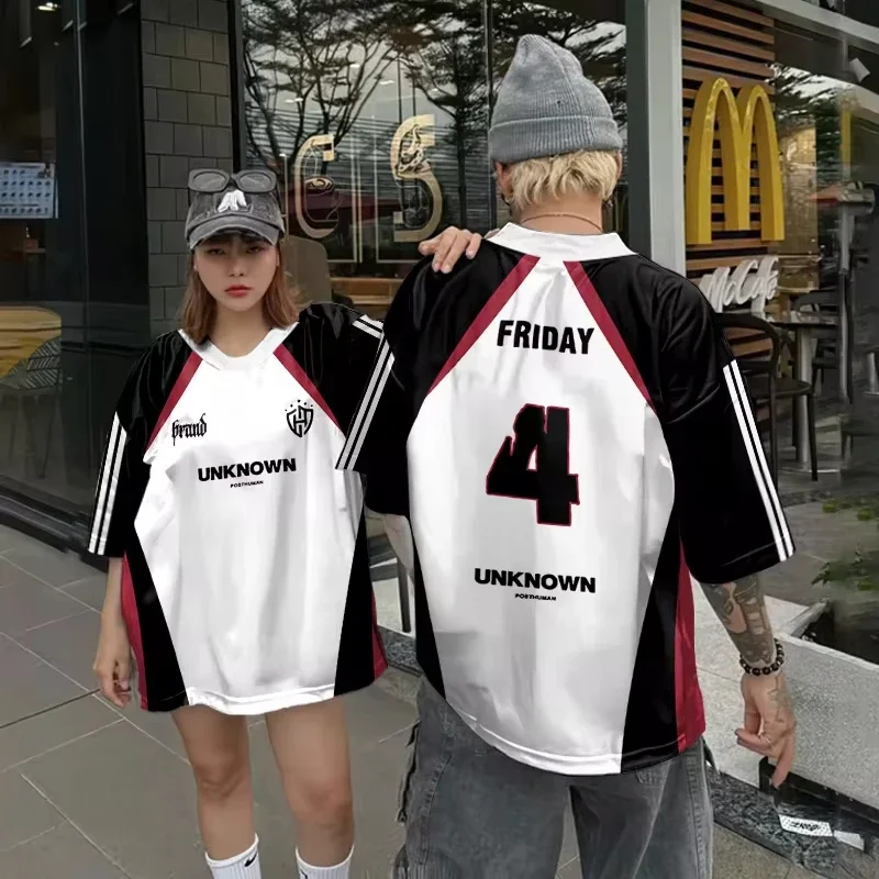 2024 Summer New Couple's Top Modny Oversize Oddychający Vintage Street Hip Hop Style Top Okrągły dekolt Koszulka z krótkim rękawem