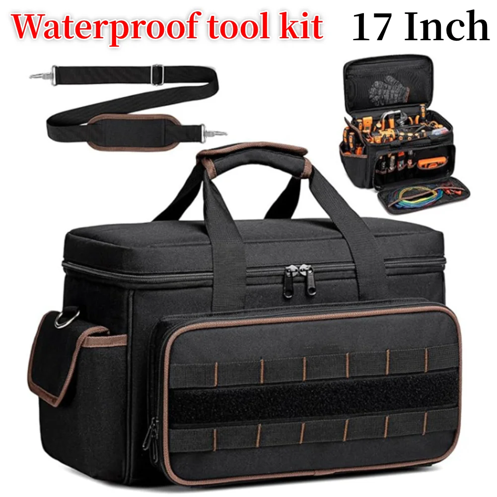 

17 Inch Portable Tool Bag with 20 Pockets High Capacity Wide Mouth Tote with Adjustable Shoulder Strap Large Tool Bag Organizer