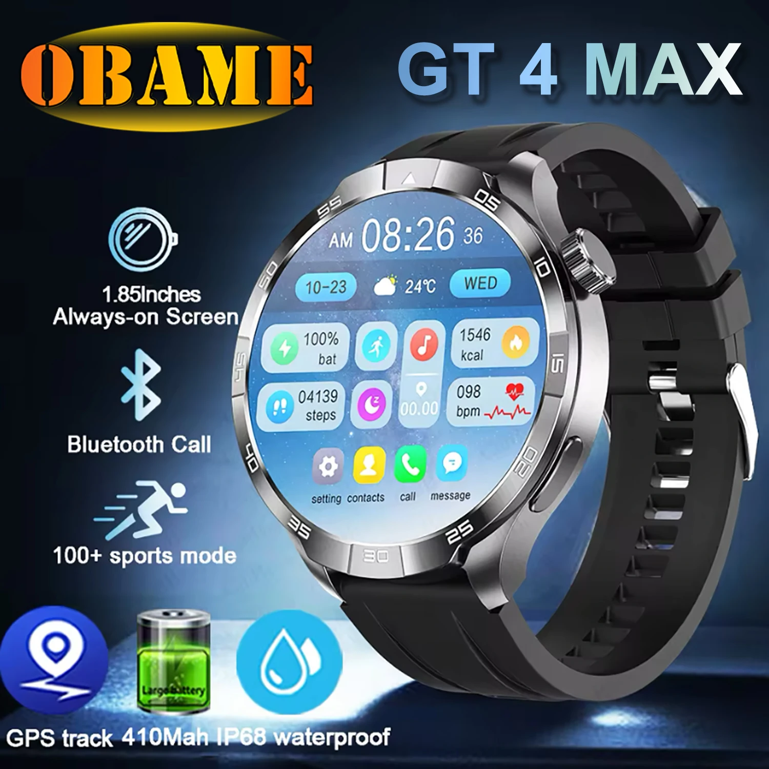 GT4 MAX Smart Watch Men's Women GPS NFC Compass SmartWatch 1.85-inch Big Screen Bluetooth Call Outdoor Sports Smartwatch 2025New