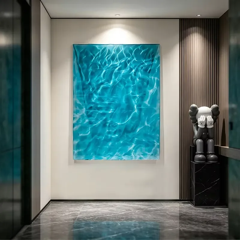 Professional Customizable 3D Water Effect Wall Art Blue Resin Office Building Decor Unique Ocean-inspired High-end Living