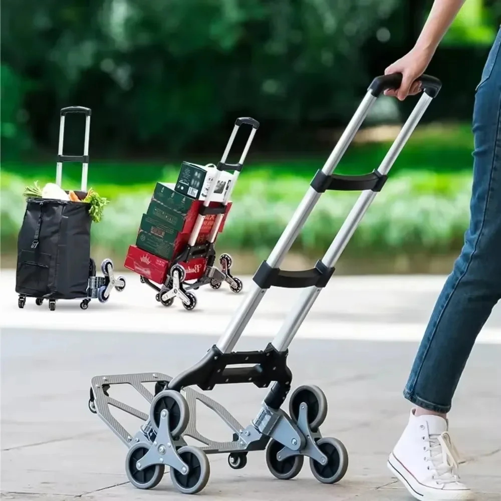 Folding Hand Truck Portable Outdoor Cargo Trailer Easy To Climbing The Stairs Luggage Trolley Telescopic Household Shopping Cart