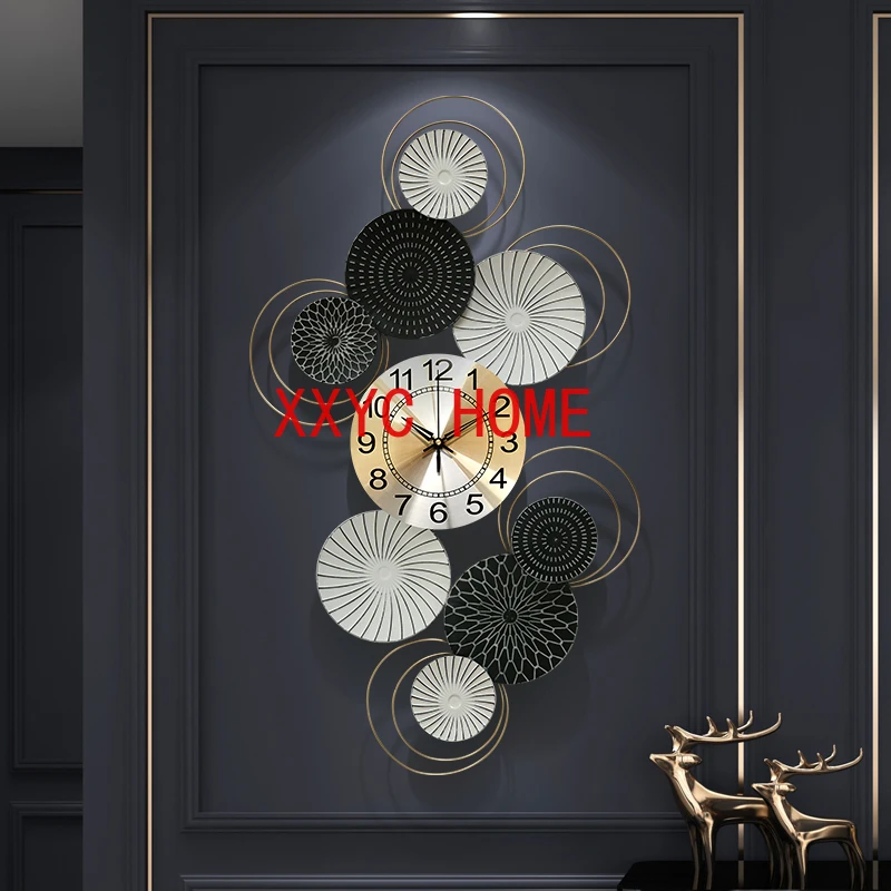 Large Nordic fashion light luxury wall clock living room home creative wall watch mute net red decorative wall clock