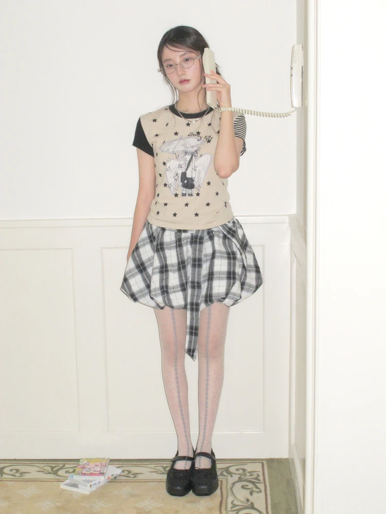 

High Waist Pleated Skirt with Bowknot And Ruffle Design Casual Sle Polyester Cotton Blend Stand Fit Summer New Arrival