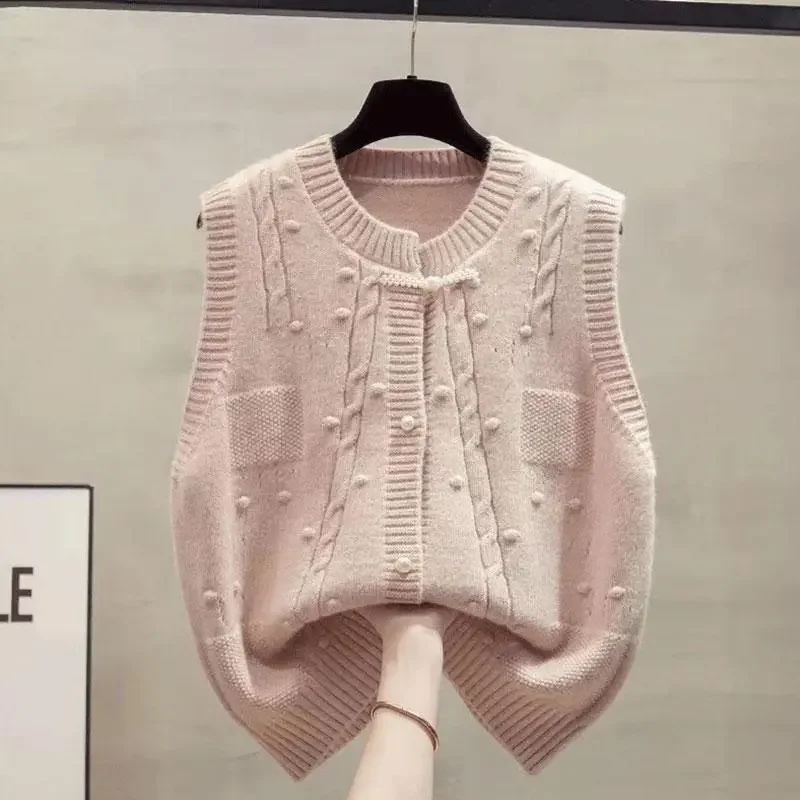 

Retro Plait Sleeveless Horse Clip for Women 2025 Autumn Versatile Loose Round Neck Sweater Jacket Fashion Vest Top