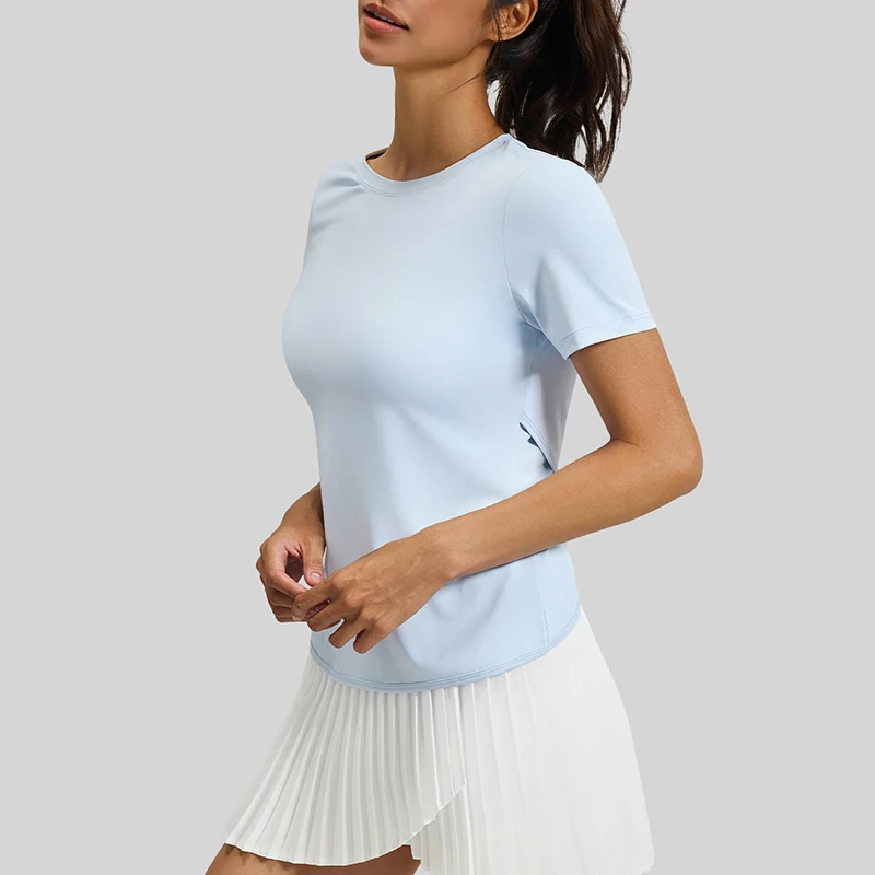 Women Cropped Cross-Back Cutout Yoga Top Naked Feeling Stretchy Breathable Short Sleeve Workout T-Shirt for Fitness Running