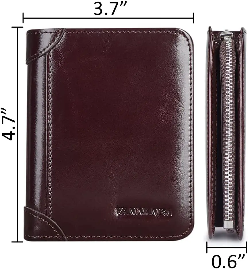 VANNANBA Genuine Leather Wallets for Men with Zipper Coin Pouch,RFID Blocking Bifold Front Poacket Multi Card Holder Wallet