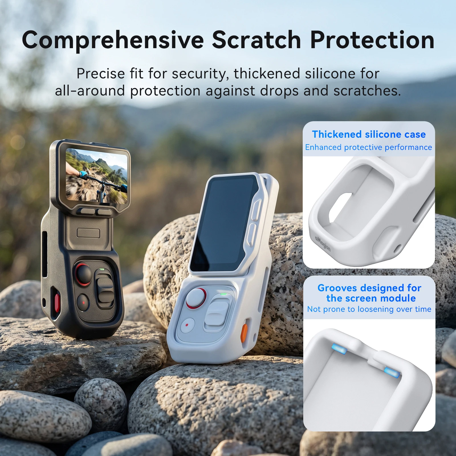 Silicone Case Strap Mount for Insta360 Luna Ultra Remote Monitor Real Time Viewing Adjustable Protective Cover