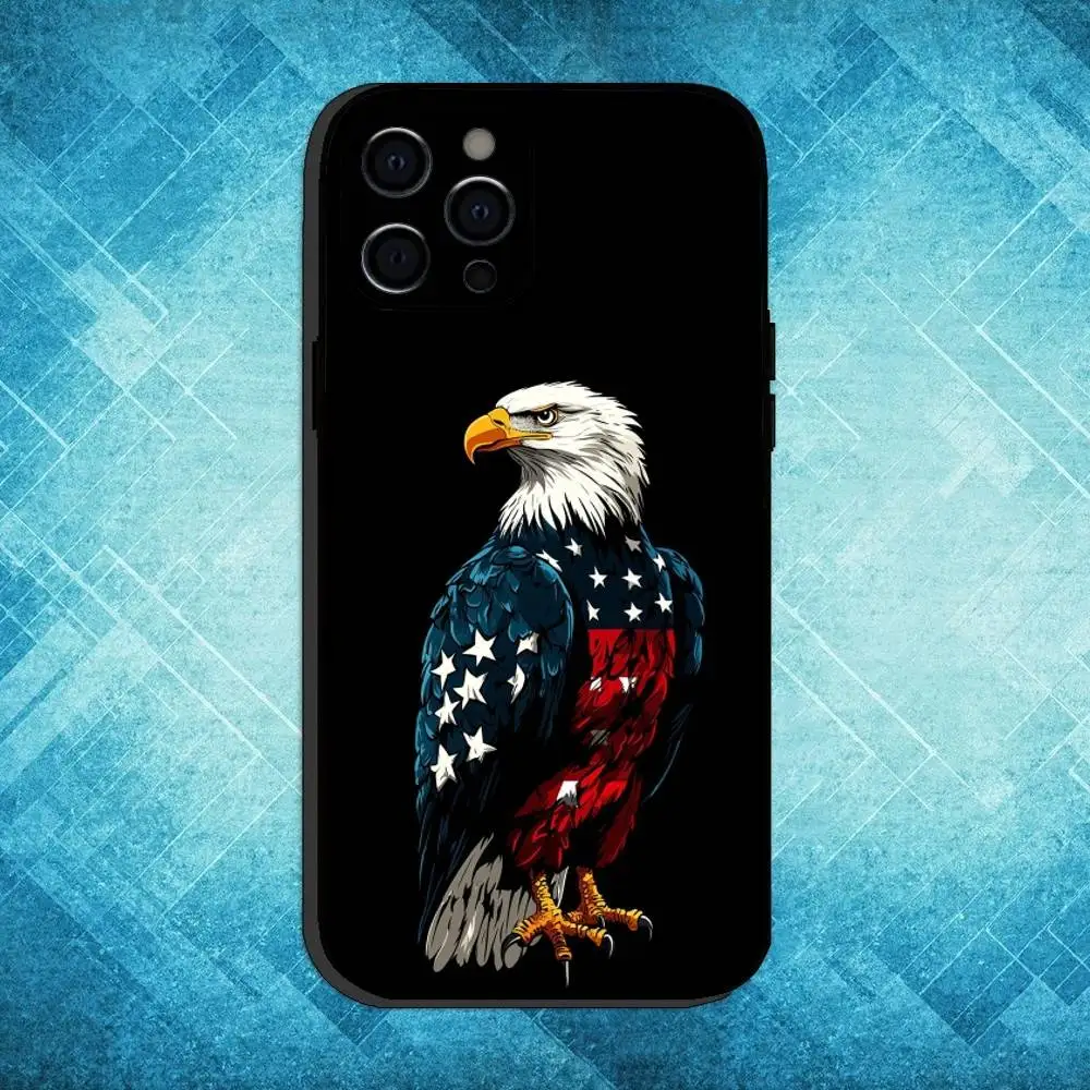 حافظة هاتف النسر الأصلع الوطني الأمريكي لهاتف iPhone17,16,15,14,13,12,11 Plus، Pro Max غطاء أسود ناعم