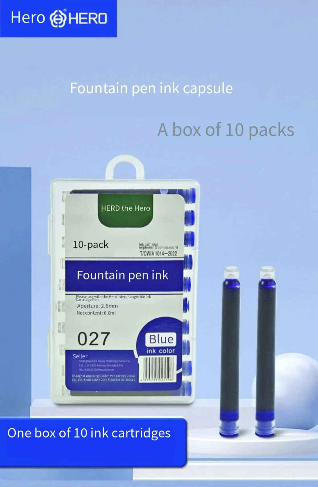 Original Hero Replaceable Ink Cartridges 2.6mm 3.4mm Dual Caliber Direct Insert Fountain Pen Ink Refills