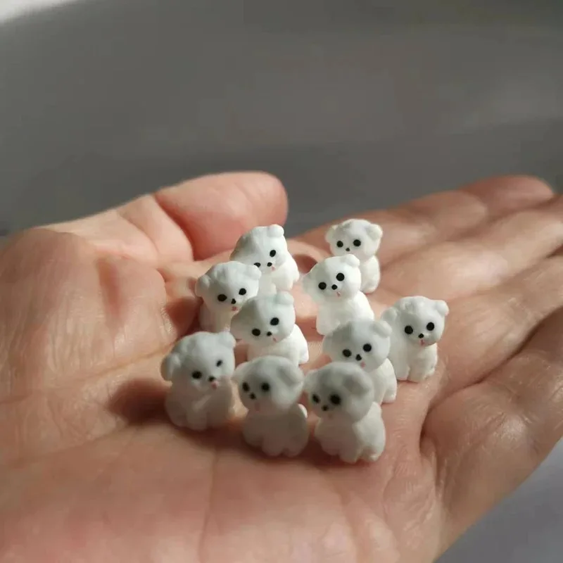 10 Uds./perro blanco lindo/cachorro/animales en miniatura/adorable/gnomo de jardín de hadas/decoración de terrario/estatuilla bonita/suministros de bricolaje