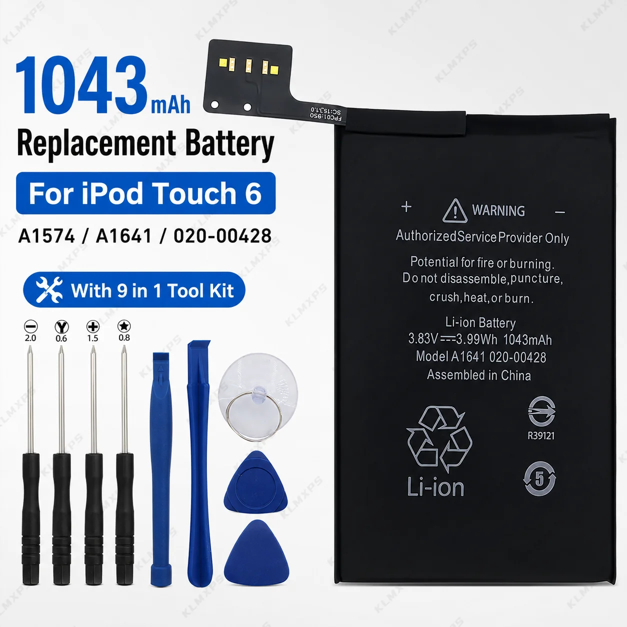 1043mAh 3.83V Rechargeable Li-Polymer Internal Battery for iPod Touch 6th Gen A1574 A1641 020-00428 MP3 Music Player
