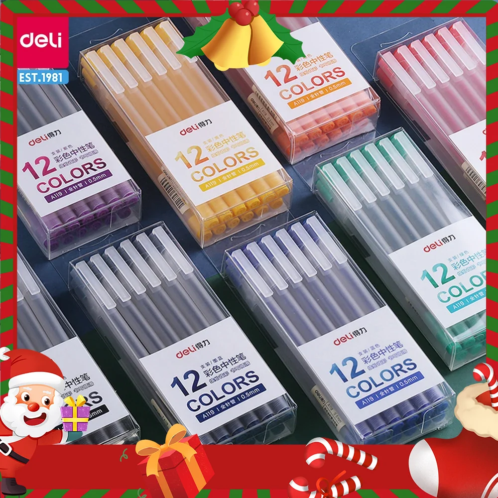 Deli 12Pcs/Set Gel Pen School Pens Set Pen 0.5MM Color Ink Stationery Student SuppliesWater-based Pen Writing Painting Tools