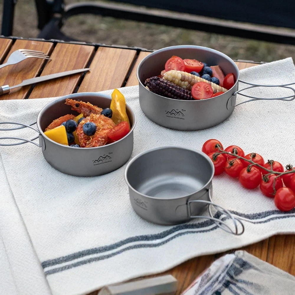 Ultralight Titanium Camping Pot Foldable Portable Picnic Camping Instant Noodle Bowl Outdoor Camping Cooking Tableware