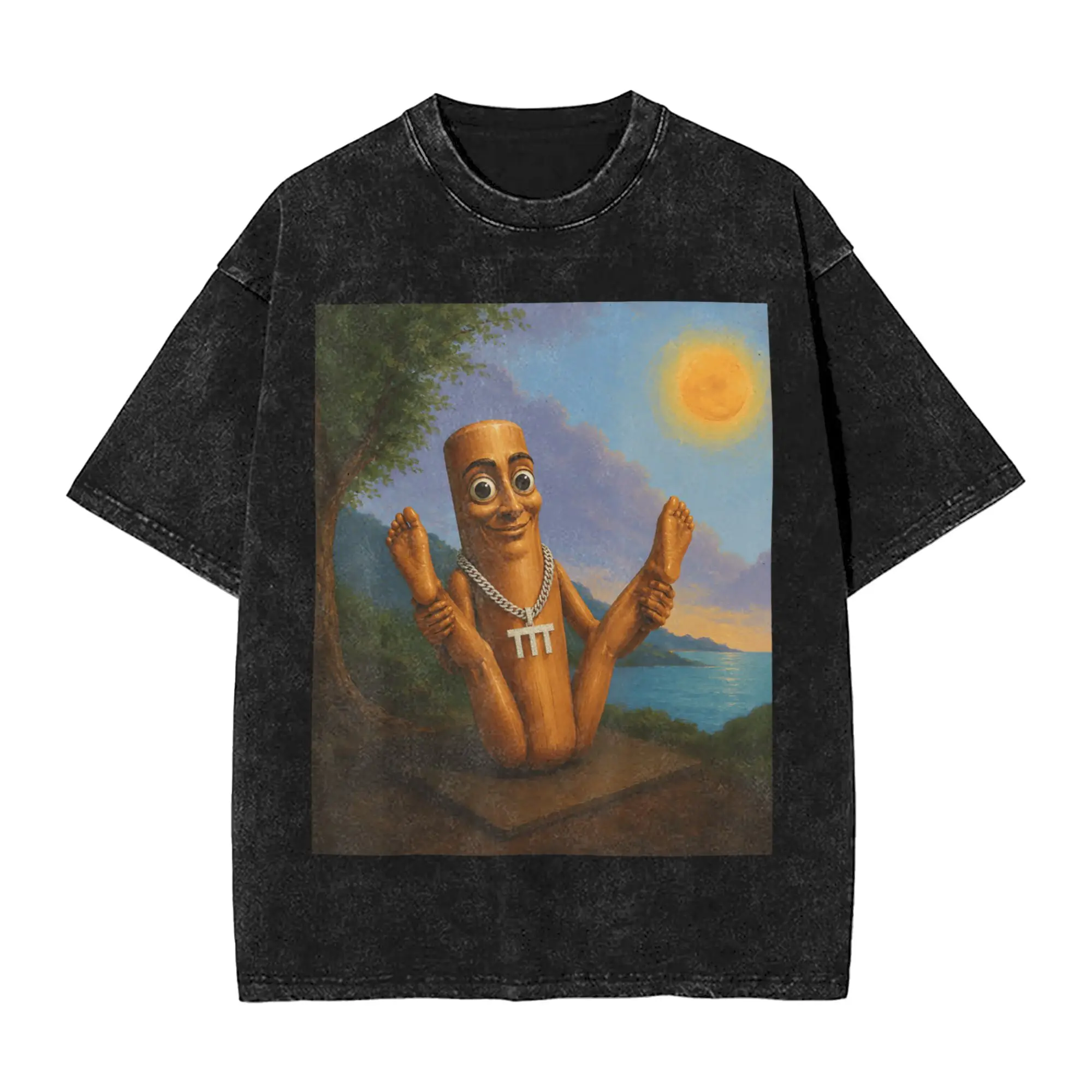 Mens T-Shirt Tung Sahur Doing Hilarious Yoga Pose Funny Brainrot Art Meme Washed T-Shirts Harajuku Beach Tees Cotton Tops Gift