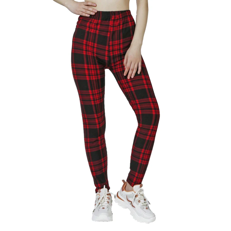 Black and Red Checkered WOMEN\'S Sports and Fitness Leggings