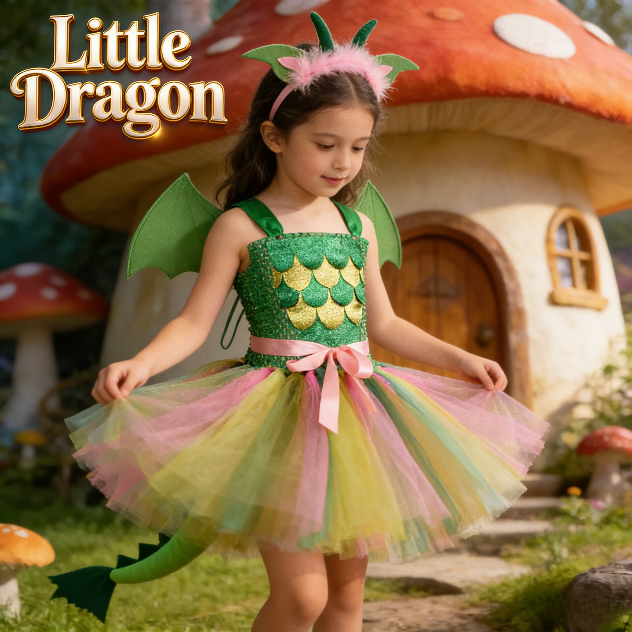 

Girl Dinosaur Tutu Dress Four Piece Set Children's Theme Party Costume Summer Sweet Dress Up