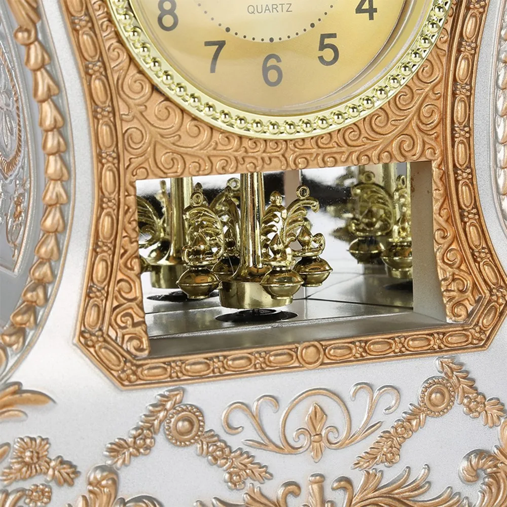 White Brown Vintage Desk Clock European Style 12 Songs Antique Table Clock Swing Pendulum Music Time Reporting Retro Alarm Clock