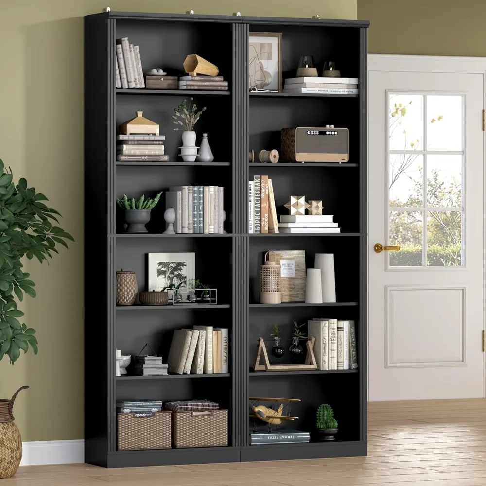 

75" Tall Bookshelf Set of 2, 6-Tier Floor Standing Bookcase with Adjustable Shelves, 24" Wide Open Storage Shelf, Modern