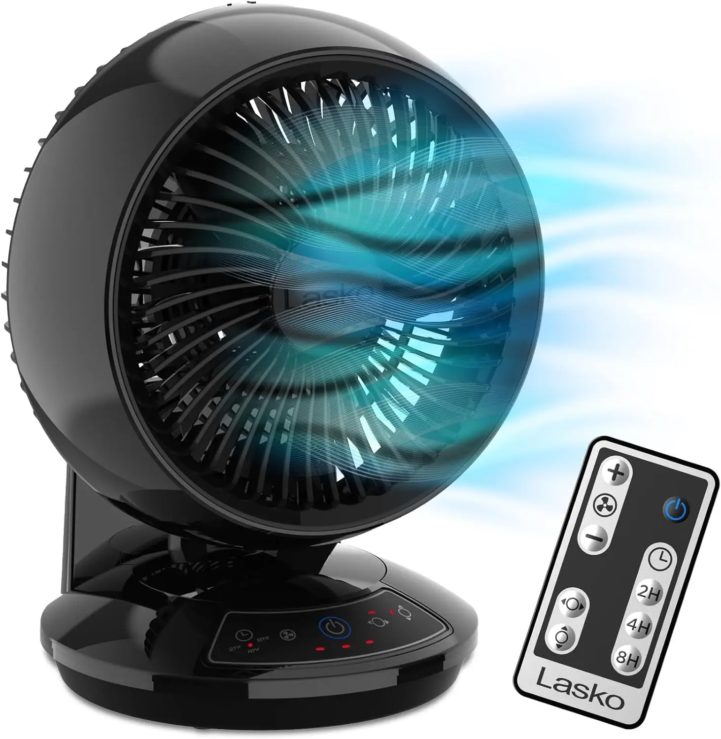 Whirlwind Orbital Motion Air Circulator Table Fan, 3 Speeds, Timer, Remote Control Small and Medium Sized Rooms, Black