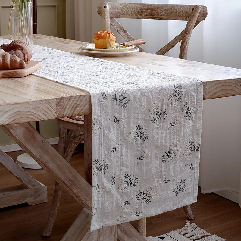 Countryside Style Flower Pure Cotton Table Runner Minimally Decorated Tablecloth Tableware Coffee Tables Home Kitchen Decoration
